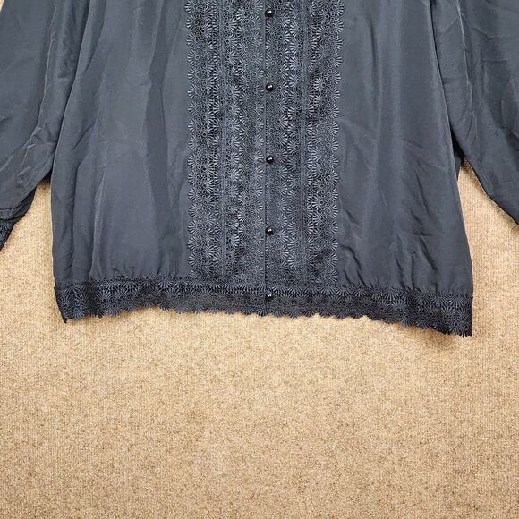 VTG Bedford Fair Black L/S Blouse High Collar Lace 22W Shoulder Pads Victorian - Picture 3 of 12